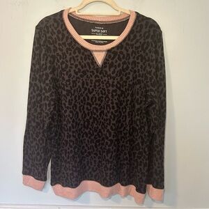 Torrid Super Soft Sleep Pink & Black Leopard Print Long Sleeve PJ Top Size 0X